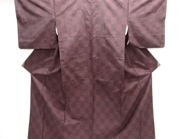 JAPANESE KIMONO / SILK / HAND WOVEN TSUMUGI / CHECKERED & KASURI PATTERN